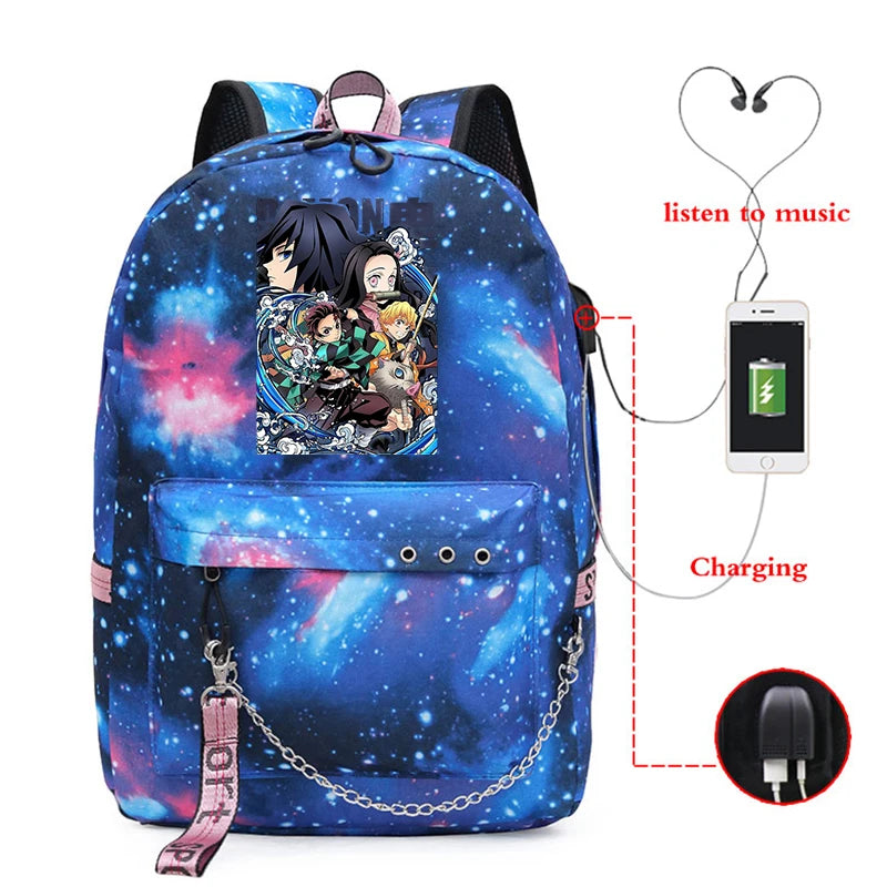 Demon Slayer Anime Outdoor Canvas Backpack Women Sports Bag
