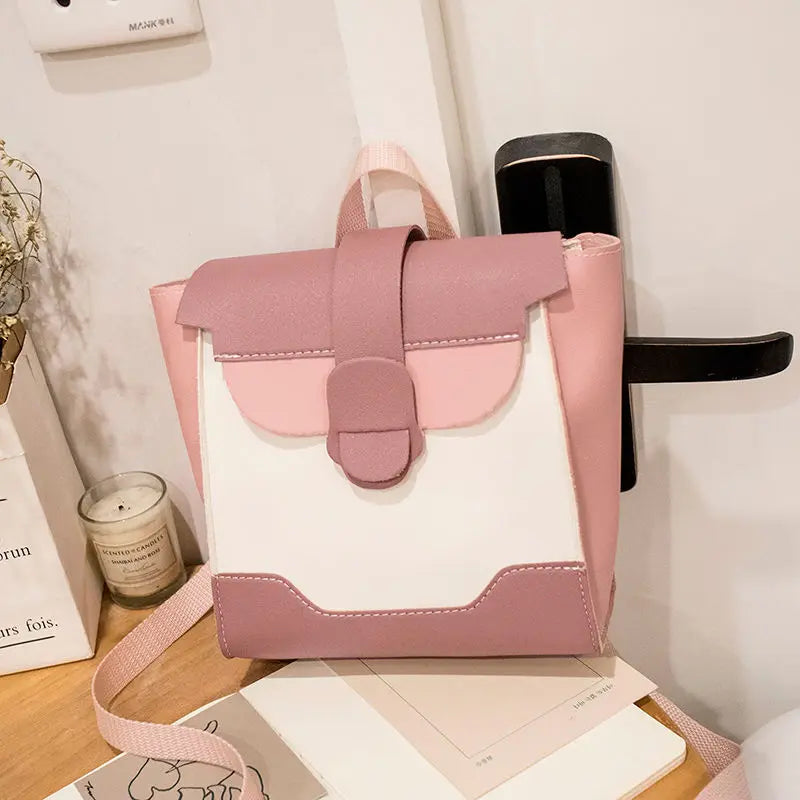 Pink Leather School Bag for Girls Teenage High Packbag