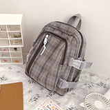 Plaid Crossbody Backpack Women Large Capacity School Bags