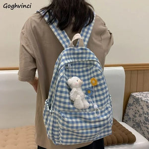 Women's Plaid Backpack: College Preppy Book Bag, Waterproof Travel Rucksack