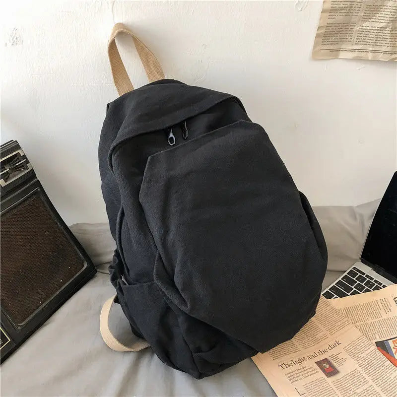 Women Canvas Backpack School Bag Zipper Large Capacity Vintage Style