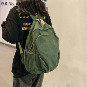 Canvas School Backpack Preppy Style Large Capacity Vintage Bag