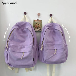 Canvas Backpack Women Solid Preppy Style Large Capacity Bag