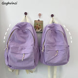 Canvas Backpack Women Solid Preppy Style Large Capacity Bag