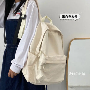 Canvas Backpack Women Solid Preppy Style Large Capacity Bag