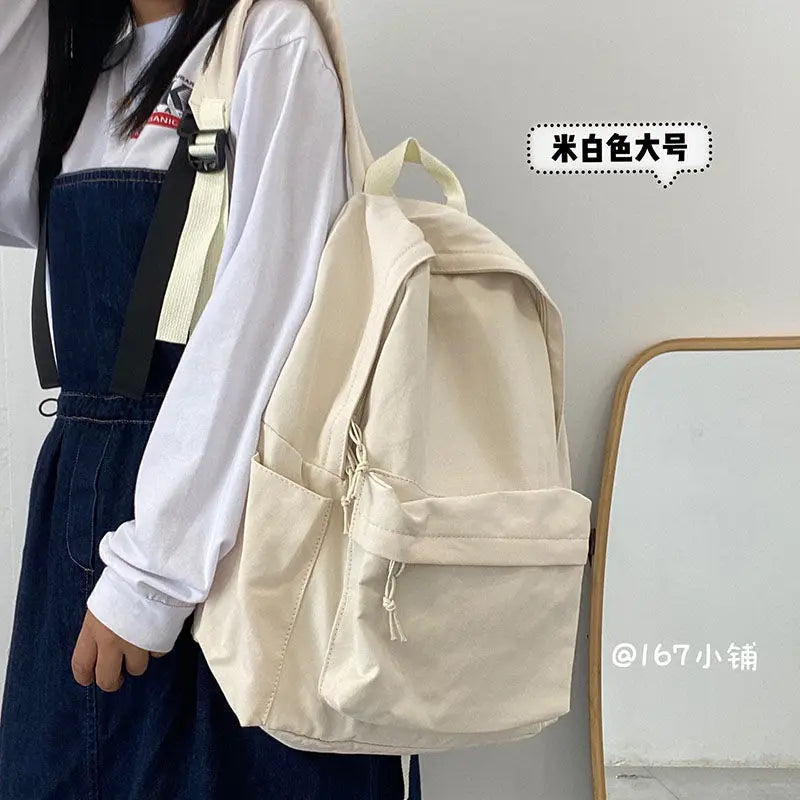 Canvas Backpack Women Solid Preppy Style Large Capacity Bag