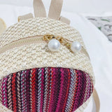 Tassel Patchwork Casual Travel Backpack Women School Bag Mini Woven Ulzzang