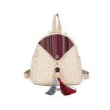Tassel Patchwork Casual Travel Backpack Women School Bag Mini Woven Ulzzang