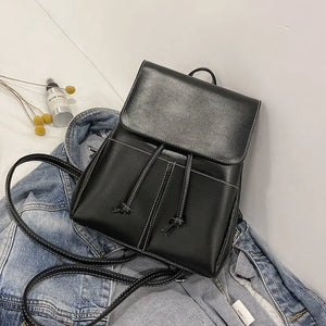 Women PU Backpack Portable String Book-bags Travel Streetwear All-match