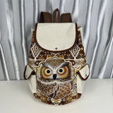 Eco Linen Drawstring Children Backpack School Large Capacity Owl Print