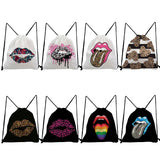 Unisex Hipster Leopard Lips Print Drawstring Backpack