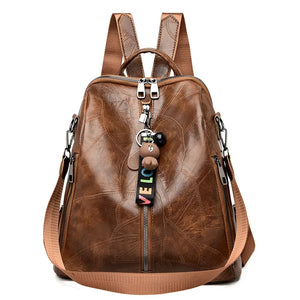 Waterproof Leather Backpack for Men Women School Travel