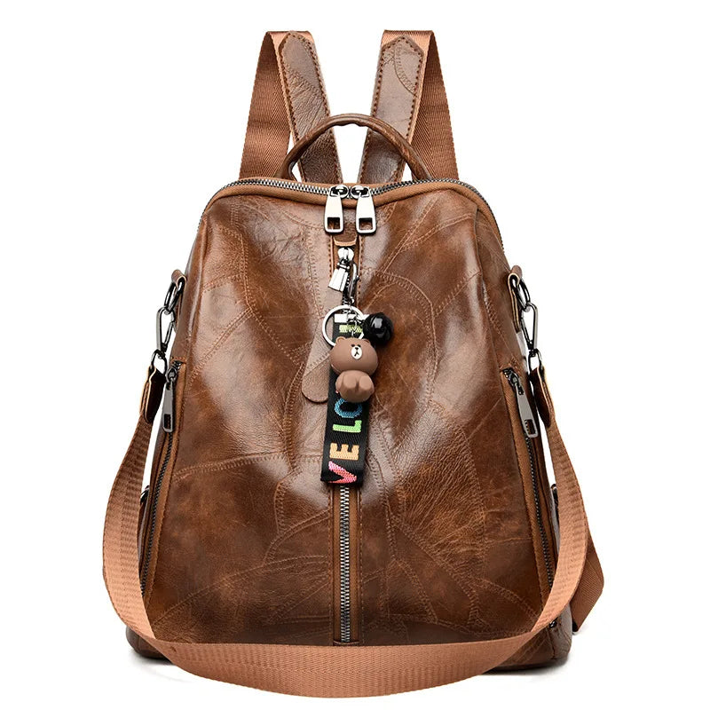 Waterproof Leather Backpack for Men Women School Travel