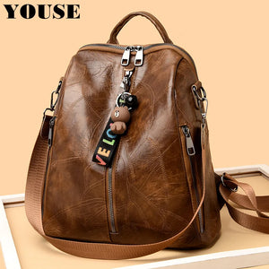 Waterproof Leather Backpack for Men Women School Travel