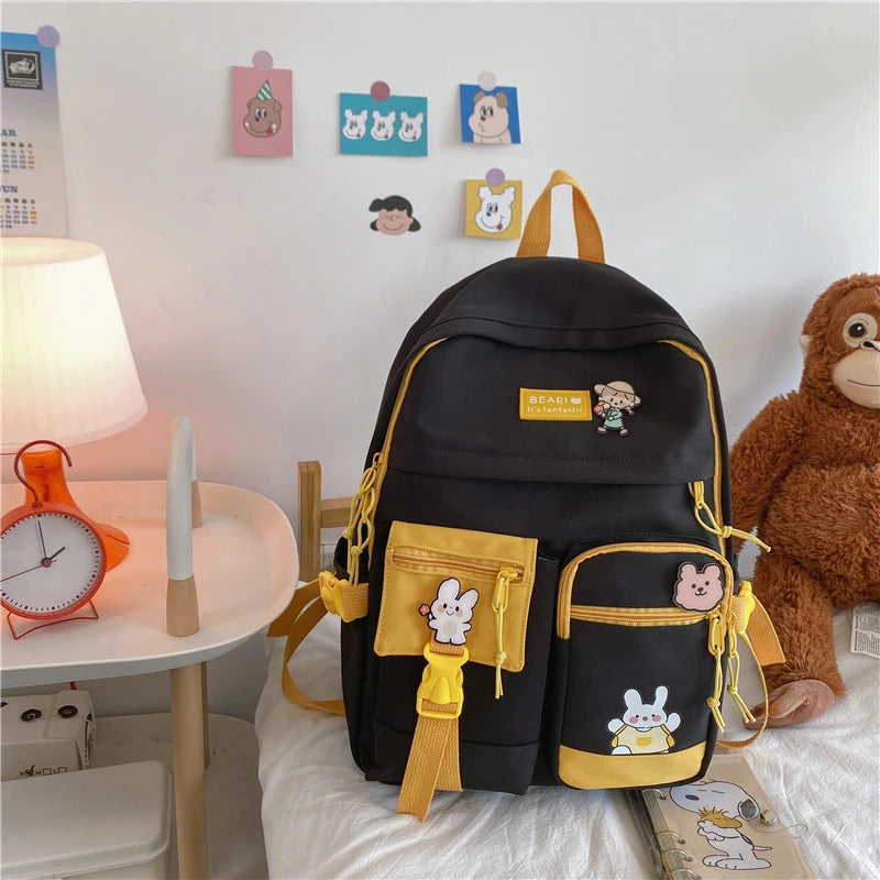 Badge Buckle Backpack Waterproof Patchwork Backpacks School Bag