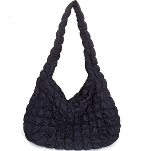 Pleated Handbag Large Capacity Down Bag Big Shoulder Female Solid Space Cotton P
