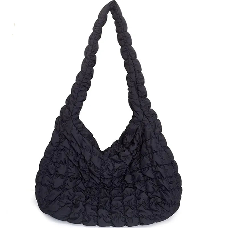 Pleated Handbag Large Capacity Down Bag Big Shoulder Female Solid Space Cotton P