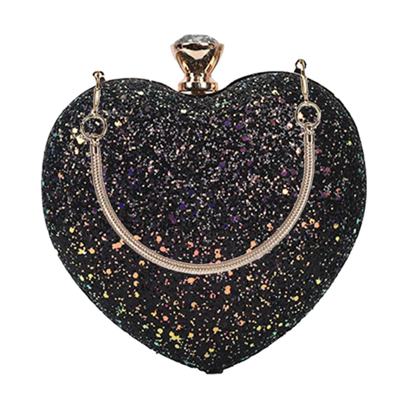 Heart Shaped Evening Clutch Purse Chain Party Handbag
