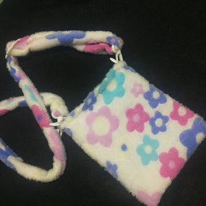 Small Flower Plush Messenger Bag Winter Shoulder Bag Warm Fur Handbag