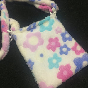 Small Flower Plush Messenger Bag Winter Shoulder Bag Warm Fur Handbag