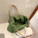 Canvas Shoulder Bag Large Capacity Tote Bag with Tassel for Women