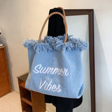 Canvas Shoulder Bag Large Capacity Tote Bag with Tassel for Women