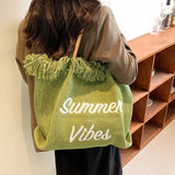 Canvas Shoulder Bag Large Capacity Tote Bag with Tassel for Women