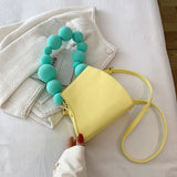 Women's Mini Square Shoulder Bag Beaded Chain Purse