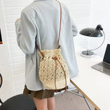 Summer Woven Bucket Bag Lady Beach Bags Drawstring Crossbody Bag