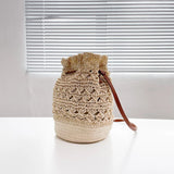 Summer Woven Bucket Bag Lady Beach Bags Drawstring Crossbody Bag