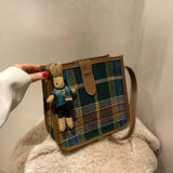 Retro Plaid Shoulder Bag Woolen Crossbody Handheld Underarm Women's Bag