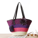 Boho Straw Bag Set Beach Vacation Woven Bag Single Shoulder