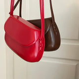 Vintage Ins Red Saddle Bag Mini Cross Bag Women's Fashionable Bag