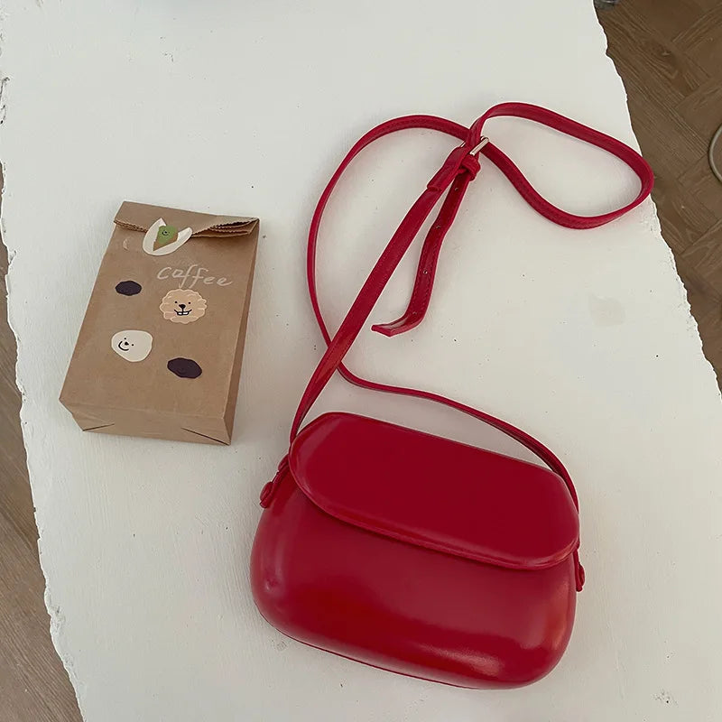Vintage Ins Red Saddle Bag Mini Cross Bag Women's Fashionable Bag