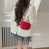 Vintage Ins Red Saddle Bag Mini Cross Bag Women's Fashionable Bag