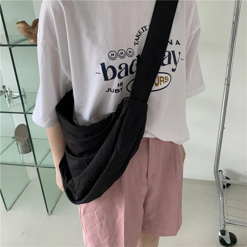 Nylon Crossbody Tote Bag for Women Wide Shoulder Belt Casual Dumplings Bag
