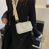 Woman Diamond Chain Solid Texture One Shoulder Cross-Body Small Square Bag