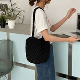 Vintage Knitted Yarn Drawstring Canvas Shoulder Bag