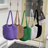 Vintage Knitted Yarn Drawstring Canvas Shoulder Bag