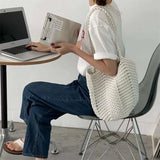 Vintage Knitted Yarn Drawstring Canvas Shoulder Bag
