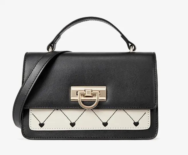 Small Square Leather Contrast Messenger Bag Women's Shoulder Handbag