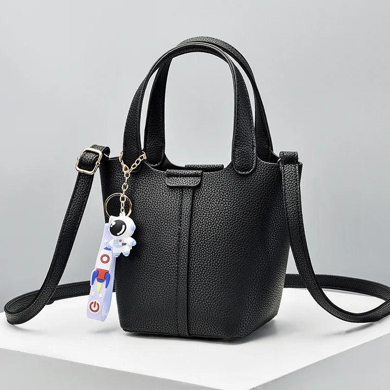 High-end Lychee Pattern Bucket Bag Women