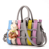 Spring Woven Handbag Middle-Aged Women's Bag with Bear Pendant