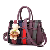 Spring Woven Handbag Middle-Aged Women's Bag with Bear Pendant