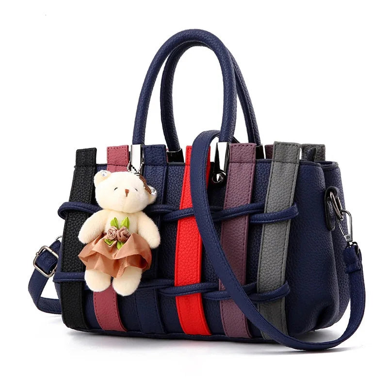 Spring Woven Handbag Middle-Aged Women's Bag with Bear Pendant