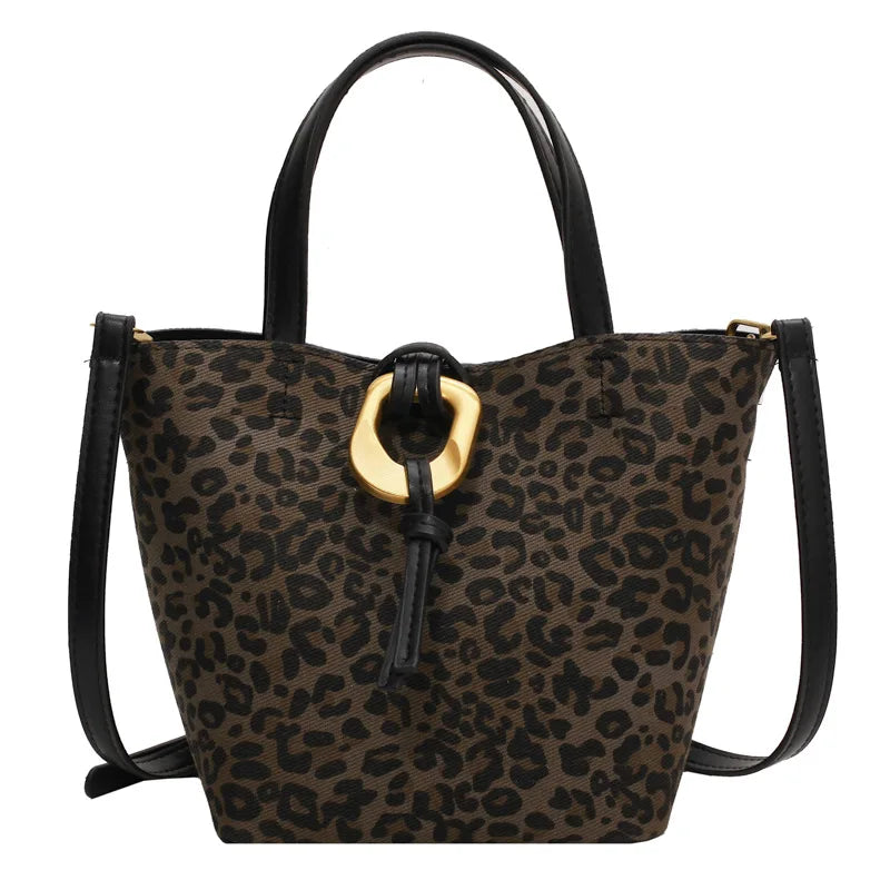 Leopard Print Shoulder Bag Autumn Bucket Bag