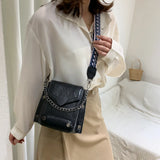 Women's Crossbody Bag Texture Wide Strap Small Square Bag