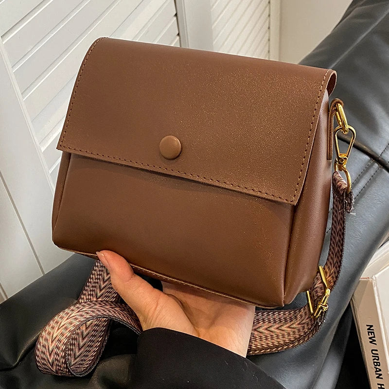 Women Messenger Crossbody Bag Soft PU Handbag Large Capacity Wide Shoulder Strap