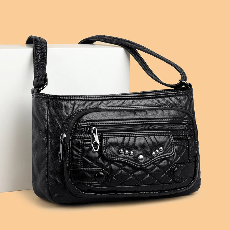 Women Vintage Tote Handbag Soft PU Leather Messenger Shoulder Bag