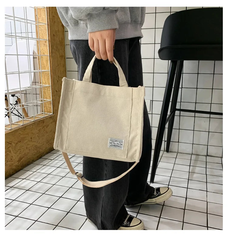 Small Corduroy Bag Ladies Totes Bag Girls Handbags with Pocket